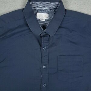 Craft + Flow Solid Blue Pocket Mens Short Sleeve Button Up Shirt Size Large